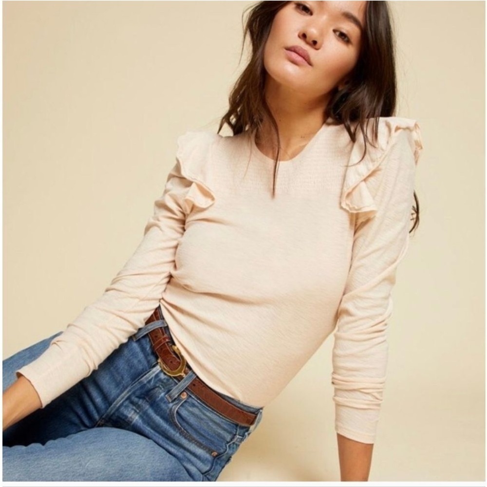 Nation LTD Dalilia Victoria Tee Peach Nude Ruffle Long Sleeve Size XS